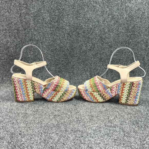 Skechers Platform Sandals Women's 8 Multicolor Woven Heeled Ankle Wrap Buckle - Picture 7 of 13
